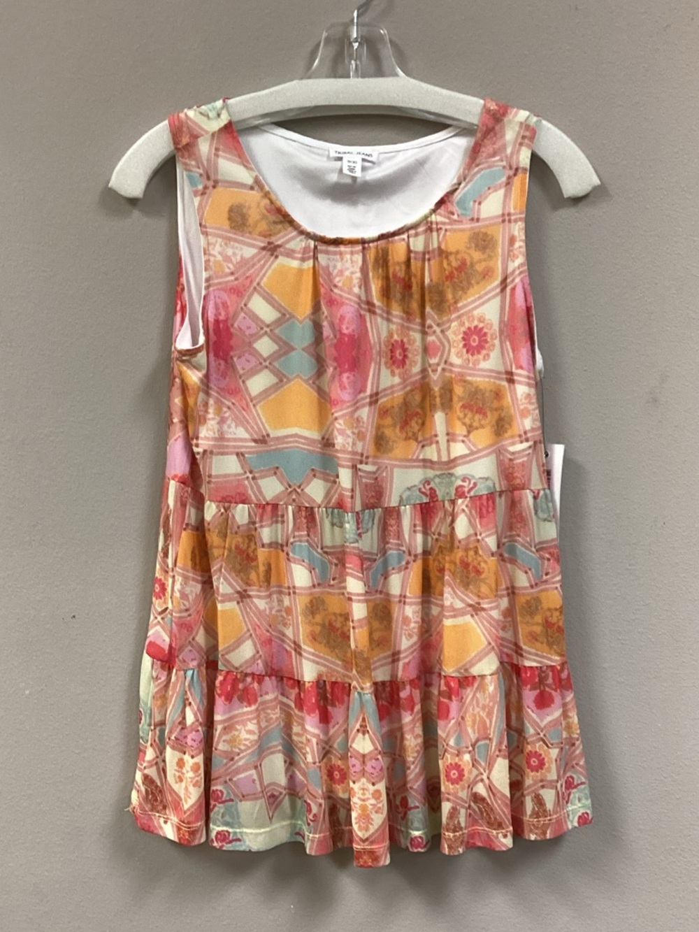 Tribal Pink and Yellow Printed Tiered Summer Dress
